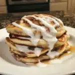 Fluffy Cinnamon Roll Pancakes with Cream Cheese Drizzle