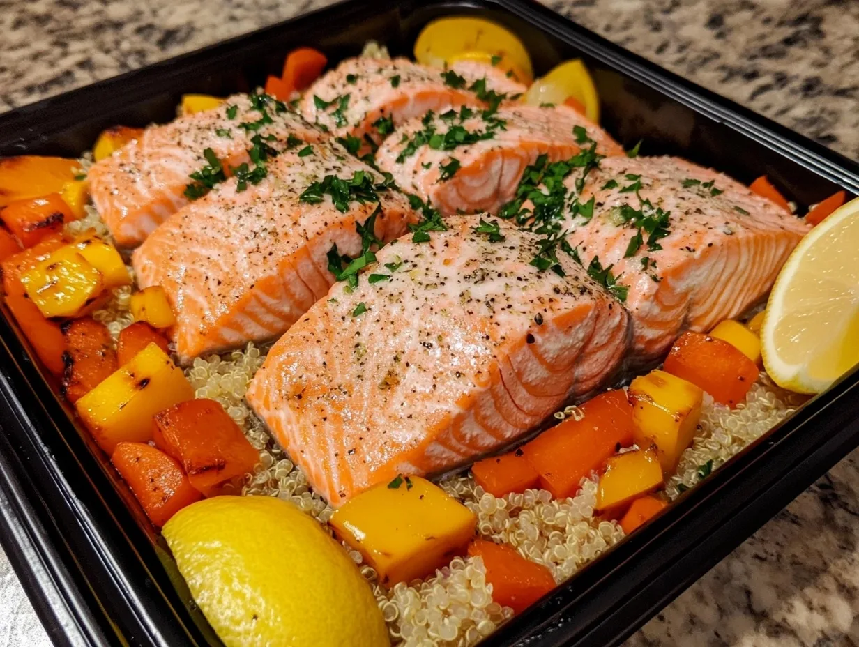 Garlic Butter Salmon Bowl with Lemon and Herbs – A healthy and flavorful dish featuring pan-seared salmon fillets, fresh greens, and zesty citrus.
