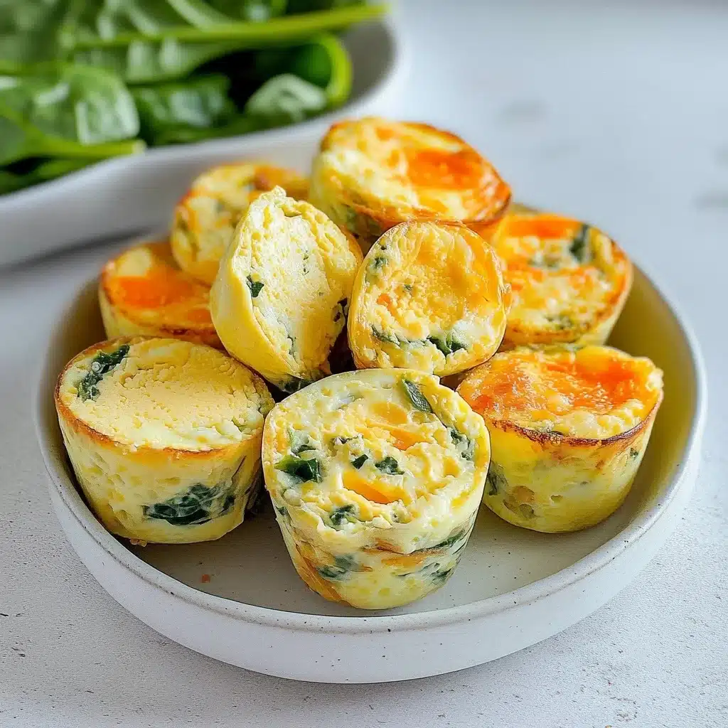 Multiple cottage cheese egg bites on round plate showing different angles and cross-sections