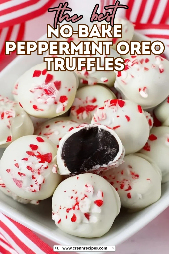 Pinterest-style vertical pin featuring white chocolate peppermint truffles with bold title text