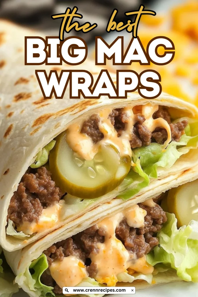 Pinterest-style image of Big Mac Wraps with text overlay "the best BIG MAC WRAPS" and website URL.