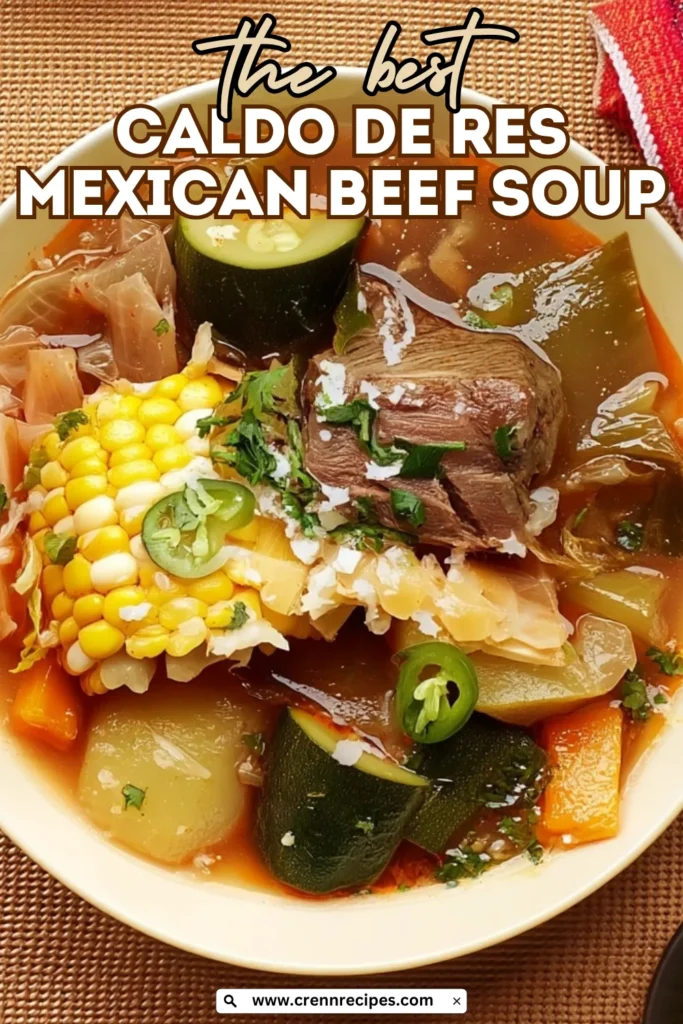 Featured image of the best Caldo de Res Mexican beef soup recipe with website branding overlay