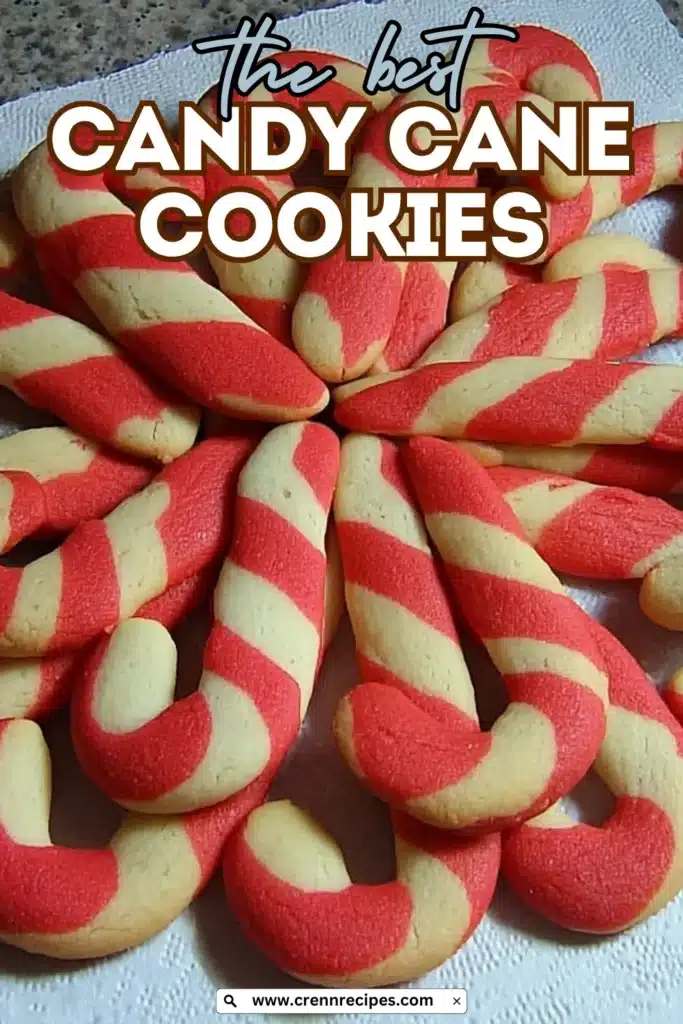 Professional candy cane cookies recipe feature image with bold text overlay for blog post promotion