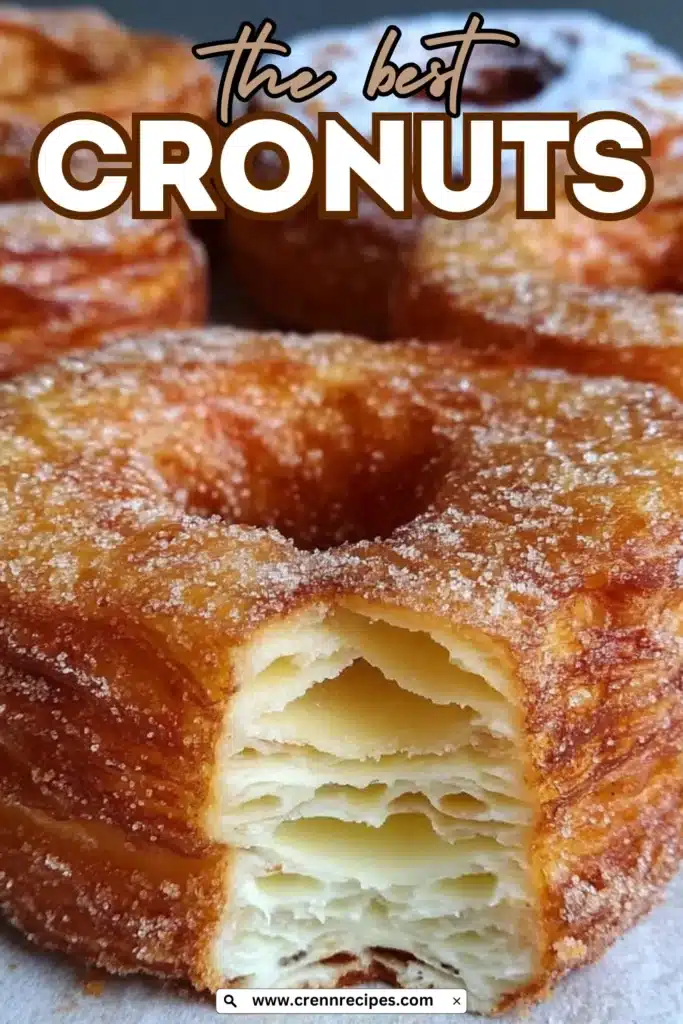 Pinterest cover image with “The best CRONUTS” over a close-up of a flaky cronut
