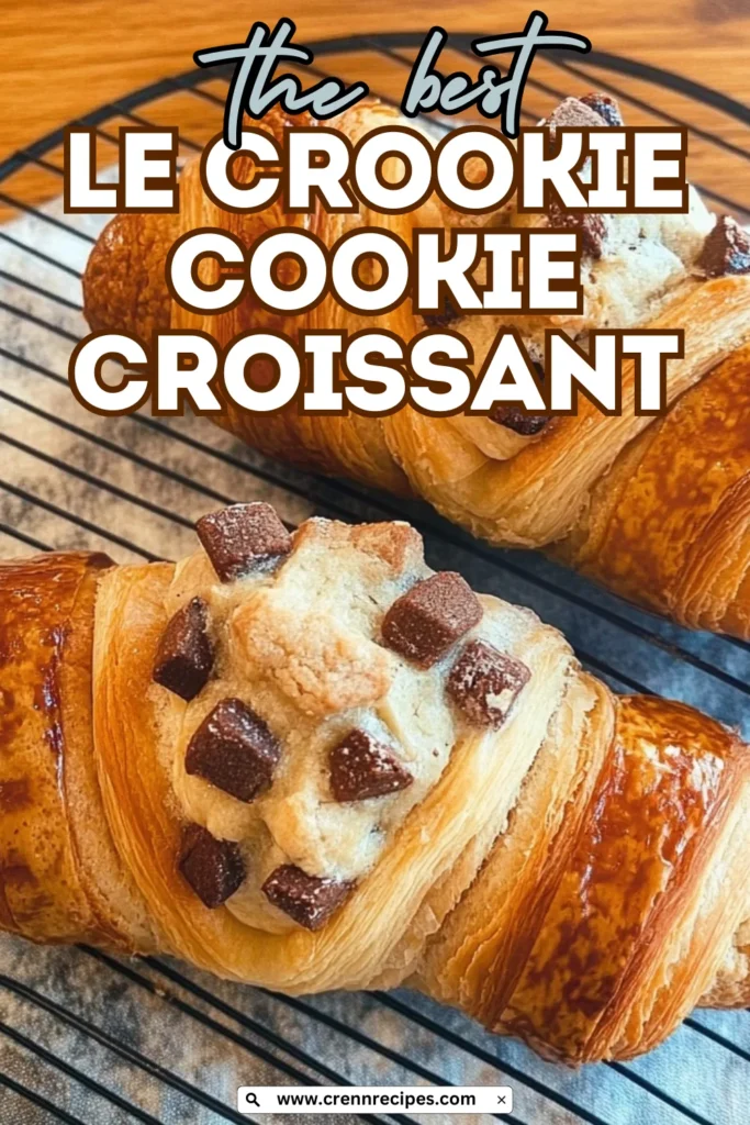 Social media promotional image for Le Crookie Cookie Croissants featuring the text 'the best LE CROOKIE COOKIE CROISSANT' over a photo of the pastries.