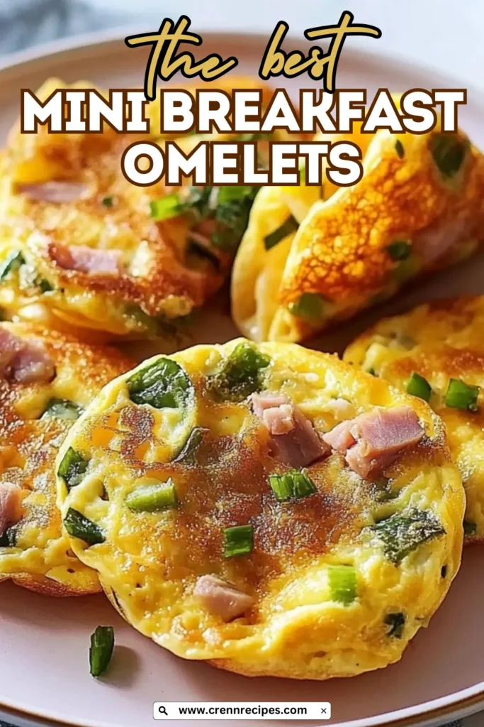 Close-up of mini breakfast omelets with text overlay reading "the best MINI BREAKFAST OMELETS" and website URL.