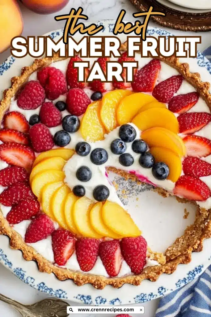 Recipe banner featuring a Summer Fruit Tart with "the best SUMMER FRUIT TART" text overlay and website URL.