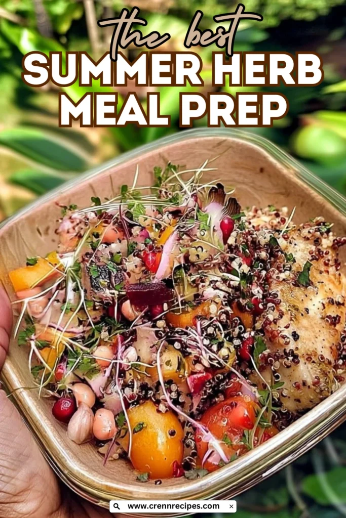 Featured summer herb meal prep recipe with text overlay showing colorful chicken and vegetable bowl for Pinterest sharing