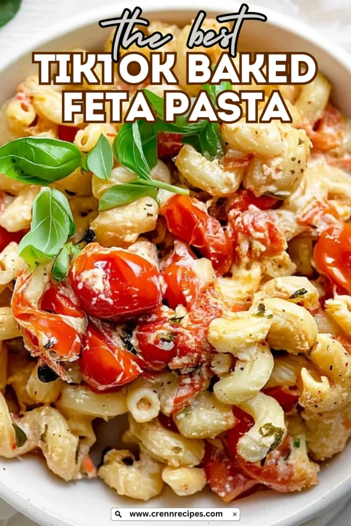 TikTok baked feta pasta recipe featured image with bold text overlay and website branding