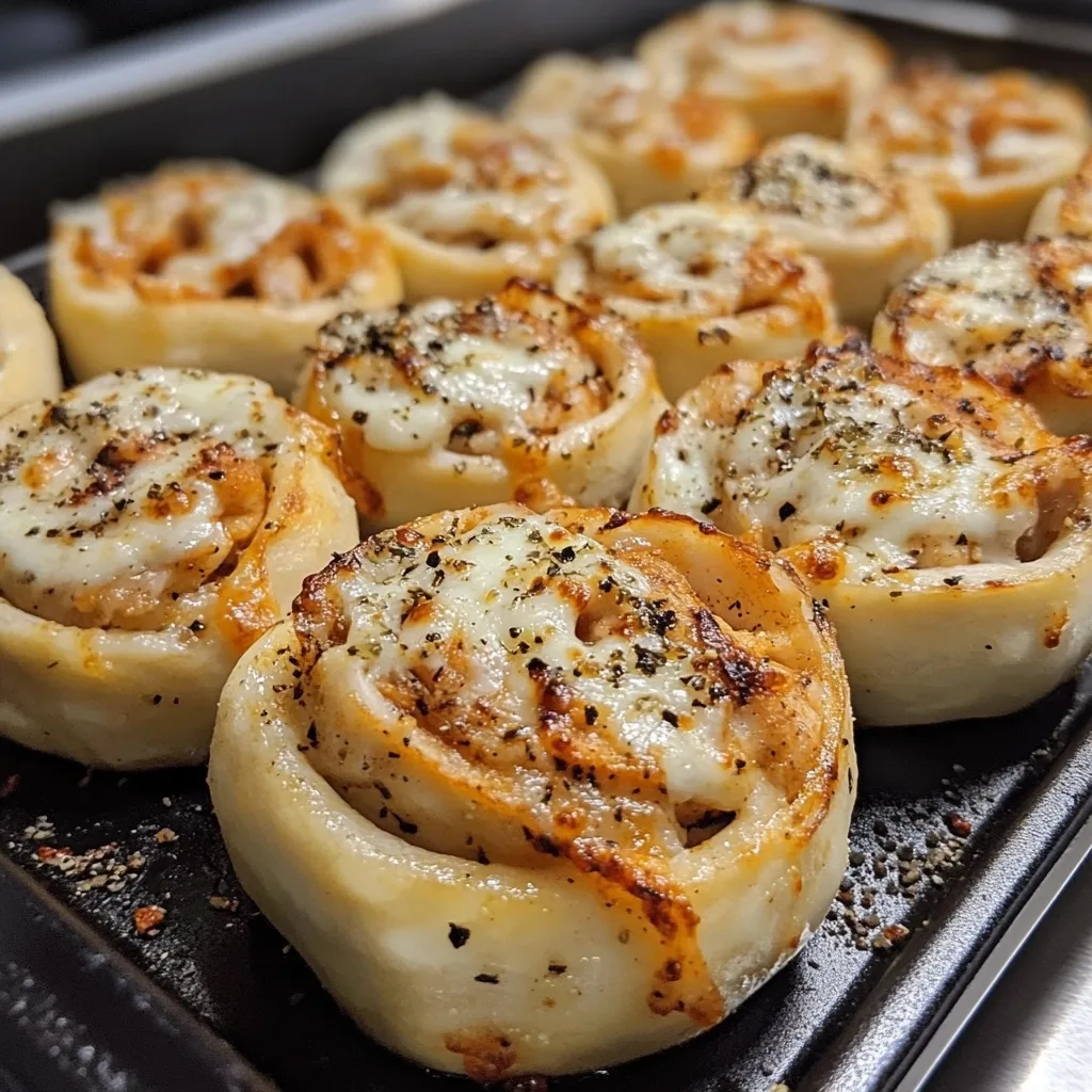 Crispy Cajun blackened chicken Alfredo pizza rolls with golden edges and melted cheese ready to serve
