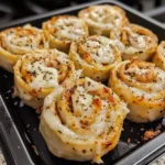 Golden baked Cajun chicken Alfredo pizza rolls in baking pan with visible cheese melting and Cajun seasoning