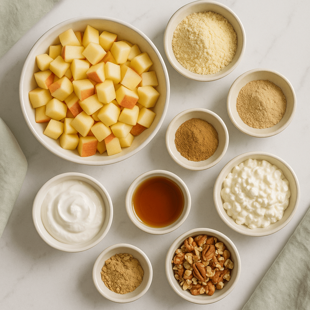 air fryer protein apple crumble ingredients flat lay