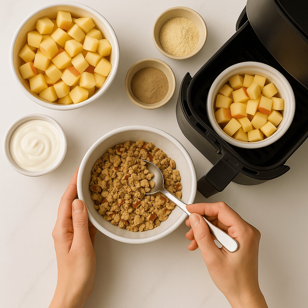 making air fryer protein apple crumble step by step