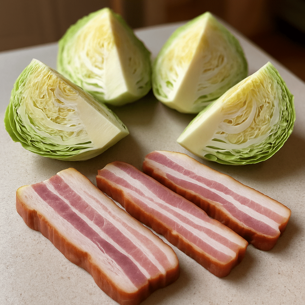 Raw cabbage and bacon ready for air frying