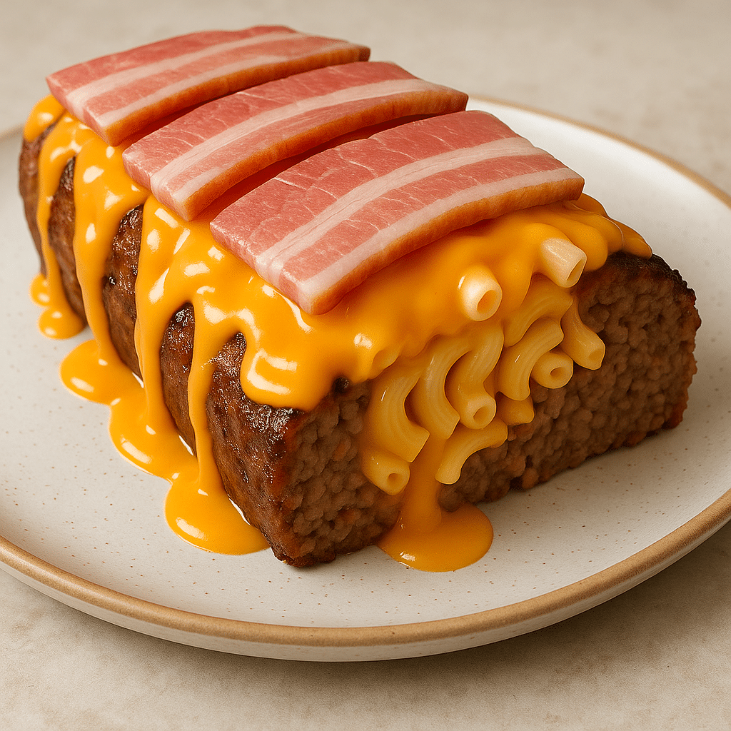 Bacon strips layered on meatloaf before baking