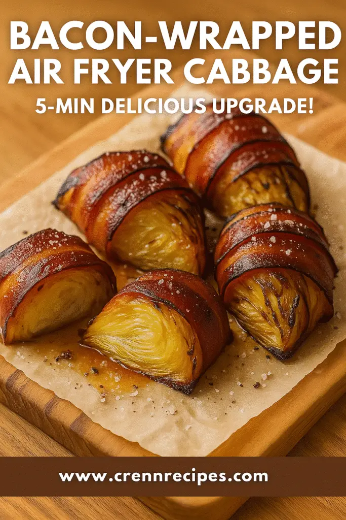 Pinterest image of bacon-wrapped cabbage with text overlay
