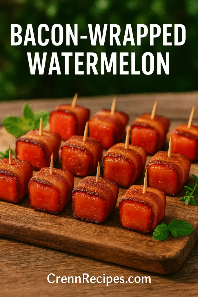 Step-by-step bacon-wrapped watermelon collage for Pinterest