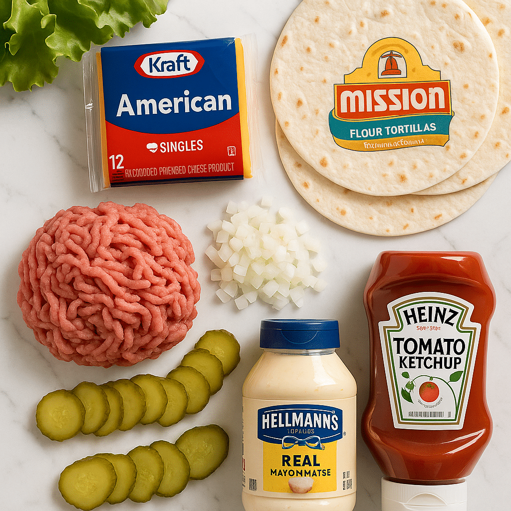 Big Mac Smash Taco ingredients on marble