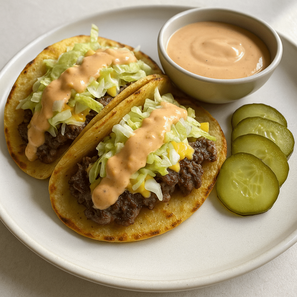 Served Big Mac Smash Tacos on white plate