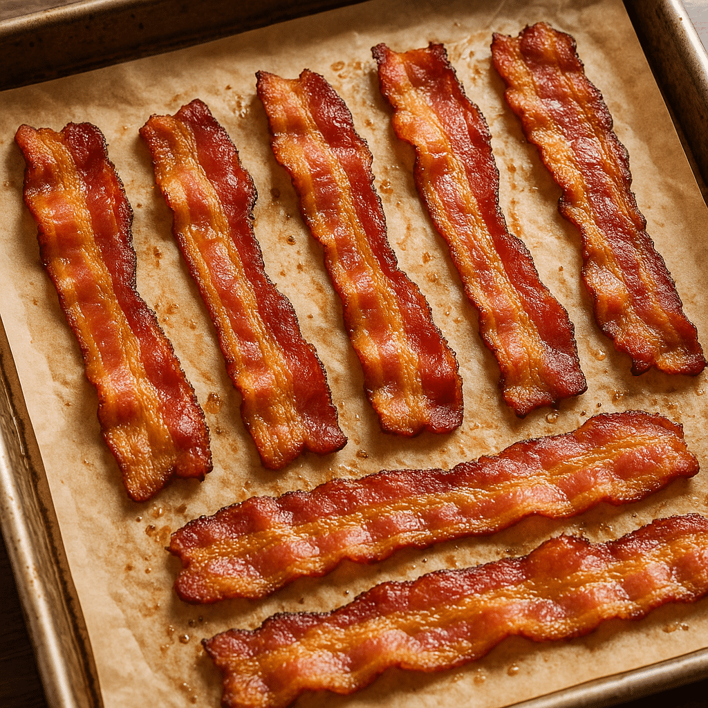 Crispy oven baked bacon strips parchment paper everything bagel bacon recipe step one
