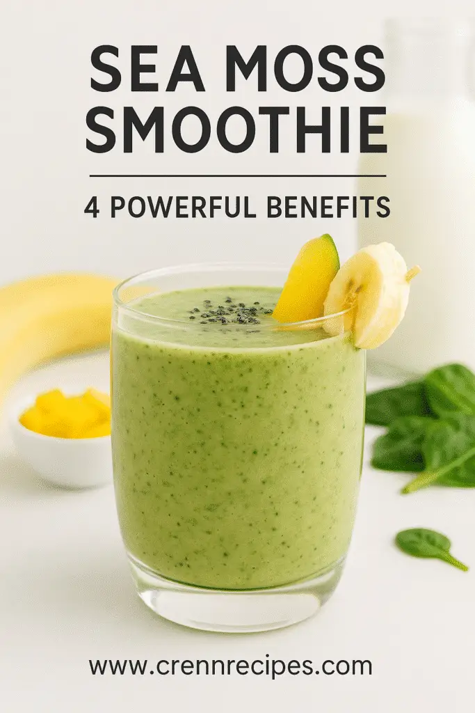 Branded Pinterest image of sea moss smoothie with real ingredients