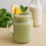 Served sea moss smoothie in mason jar with smoothie ingredients