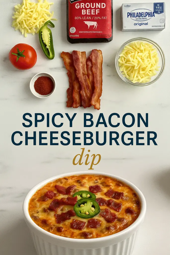 Vertical layout of dip ingredients and finished dish for Pinterest