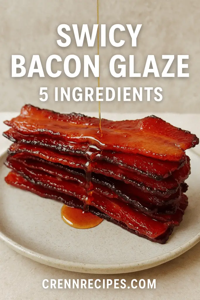 Pinterest pin for swicy bacon glaze recipe with 5 ingredients from CrennRecipes