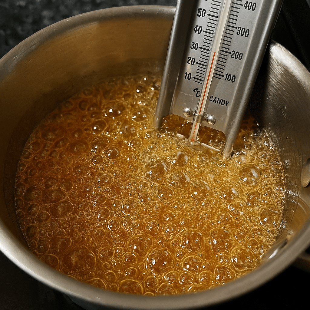 Sugar syrup cooking process for tanghulu candied fruit recipe