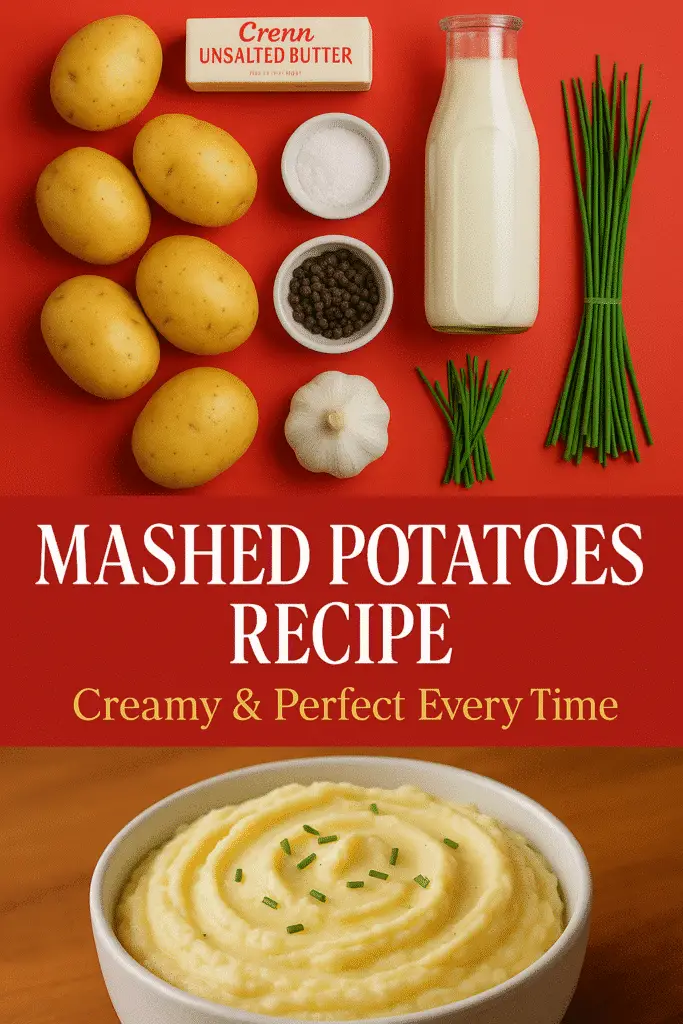 Mashed potatoes recipe Pinterest pin CrennRecipes ingredients tutorial step-by-step