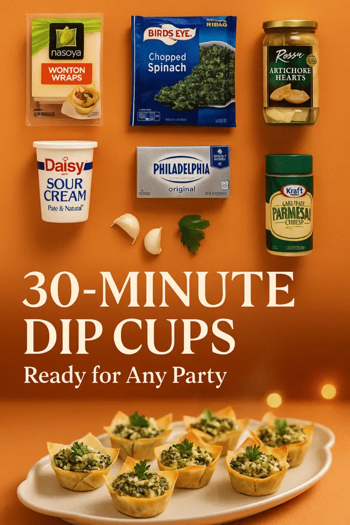 30-minute Spinach Artichoke Dip Cups recipe Pinterest pin - CrennRecipes party appetizers