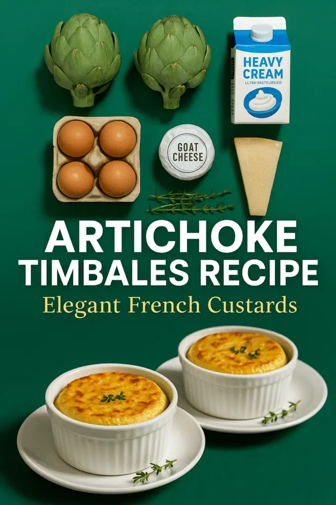 Artichoke timbales recipe Pinterest pin featuring premium ingredients and finished French custards from CrennRecipes