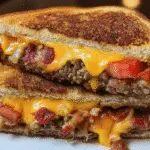 Bacon cheeseburger grilled cheese sandwich with melted cheese and crispy bacon premium recipe