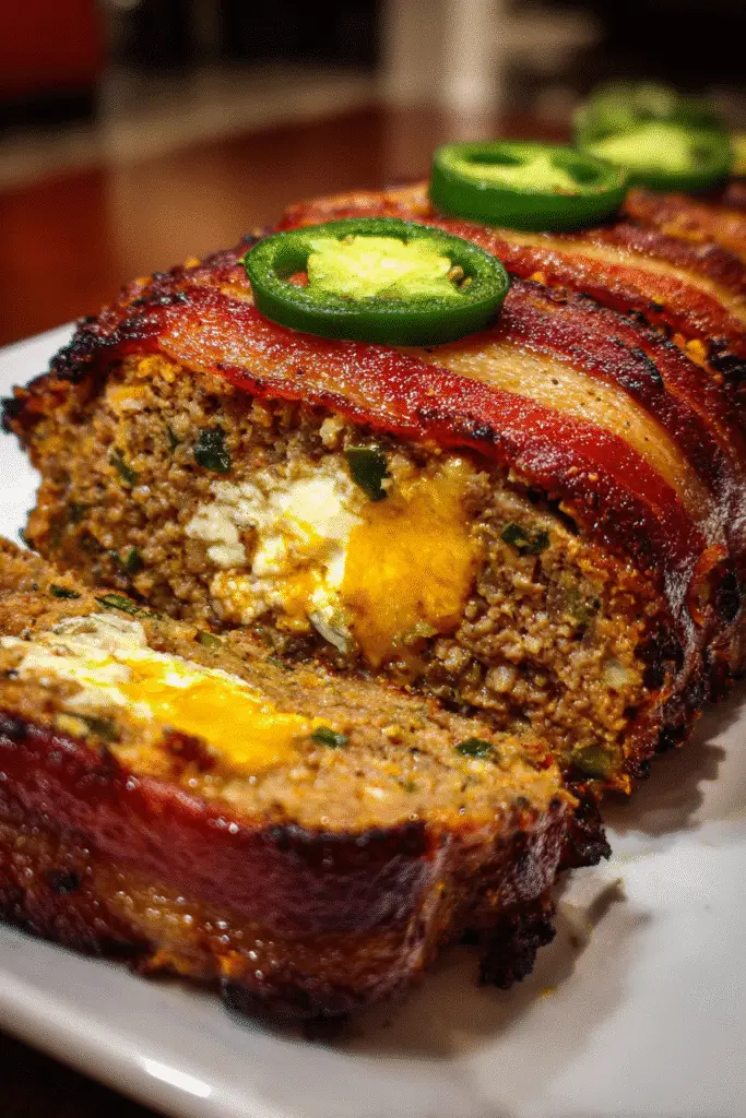 Bacon-wrapped jalapeño popper meatloaf Pinterest recipe with premium ingredients and bacon weave technique