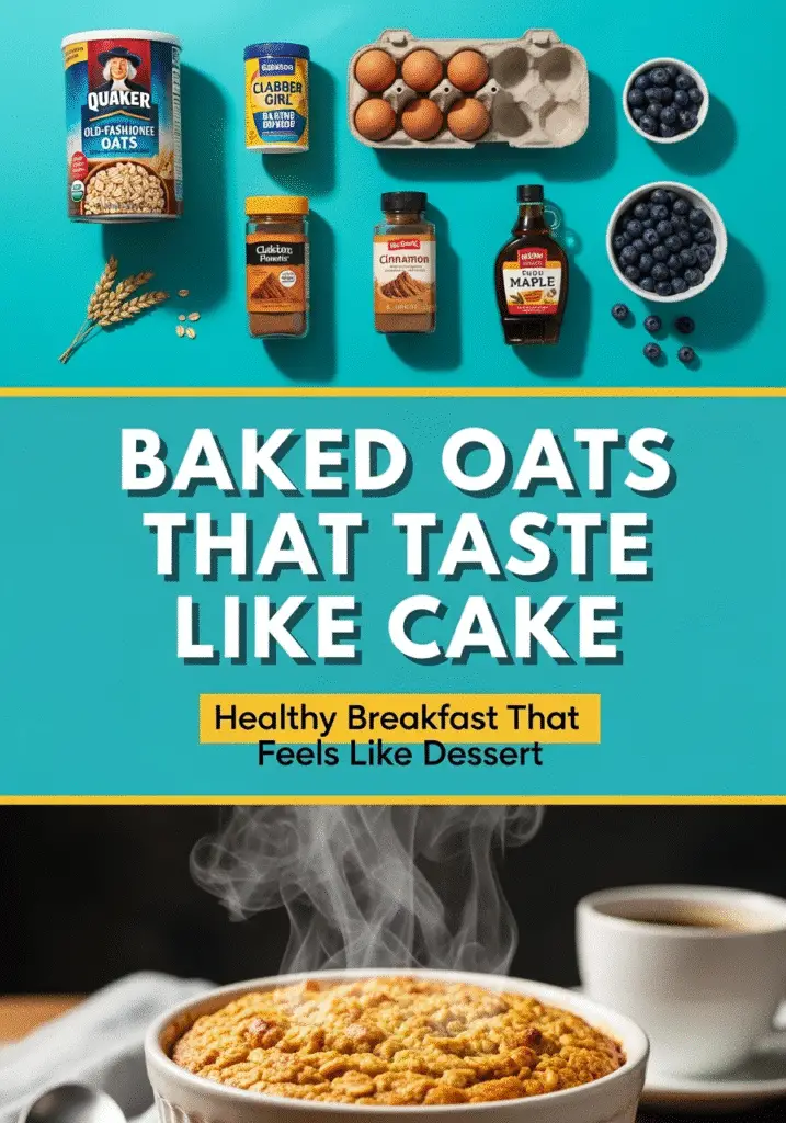 Baked oats cake recipe ingredients showcase - CrennRecipes Pinterest pin with Quaker oats and organic ingredients