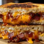 BBQ Bacon Stuffed Grilled Cheese with melted cheddar and crispy bacon pieces