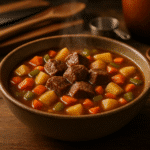 Hearty beef stew recipe with tender chuck roast and vegetables in ceramic bowl - CrennRecipes premium comfort food