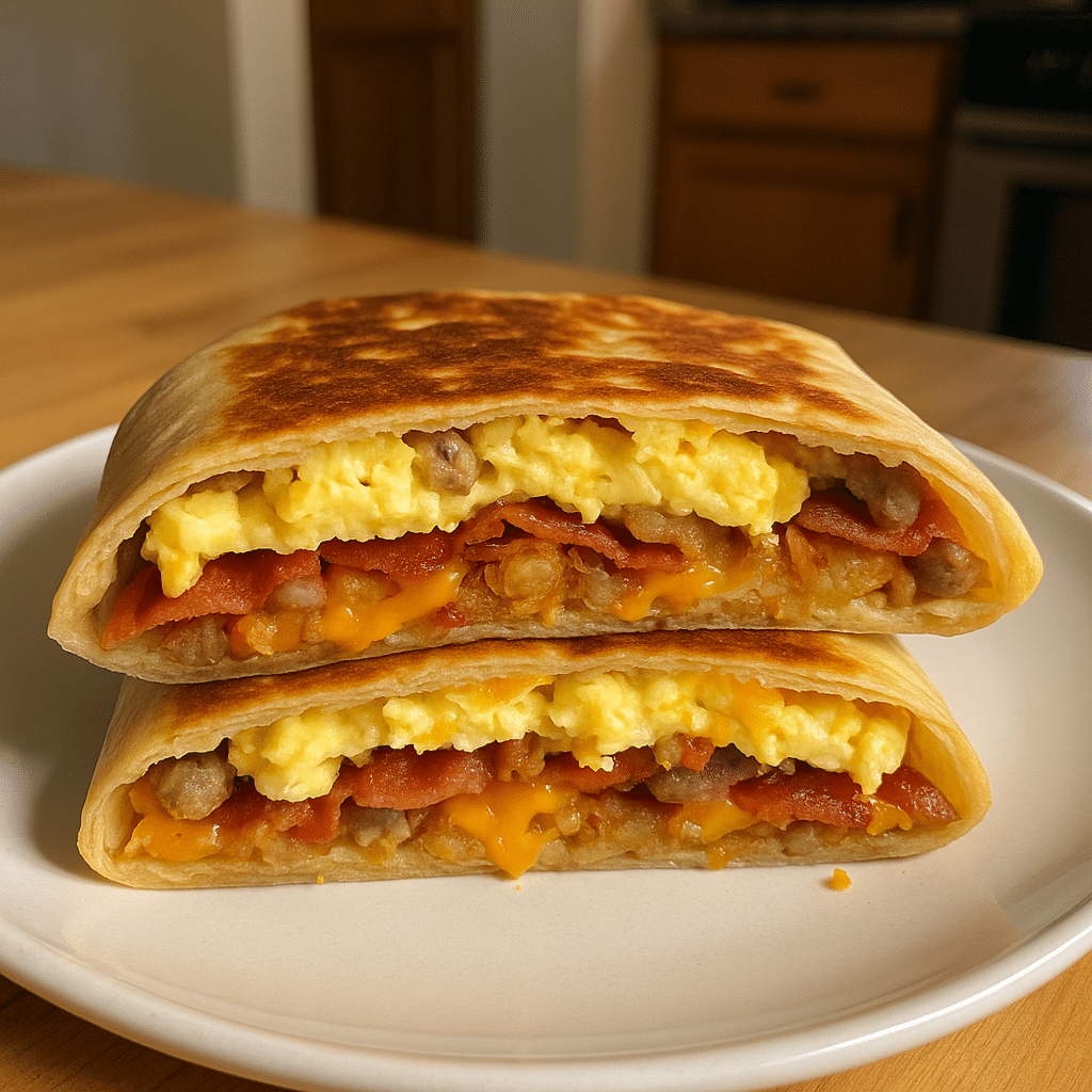 Breakfast Crunchwraps Meal Prep golden crispy tortilla filled with scrambled eggs bacon cheese hash browns CrennRecipes premium morning solution