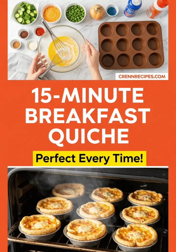 Step-by-step breakfast muffin tin quiche tutorial showing mixing and baking process from CrennRecipes