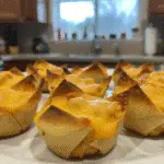 Buffalo chicken dip bites recipe appetizers with melted cheese and buffalo sauce on white plate