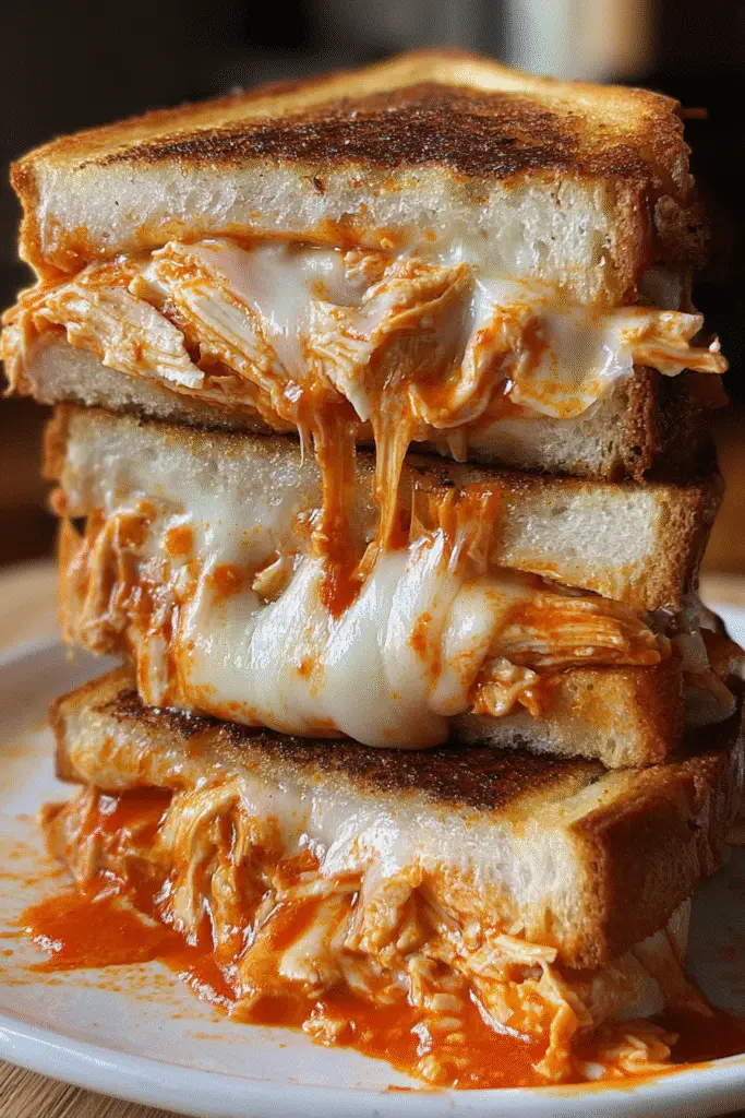 Buffalo chicken pizza grilled cheese recipe pinterest pin with ingredients