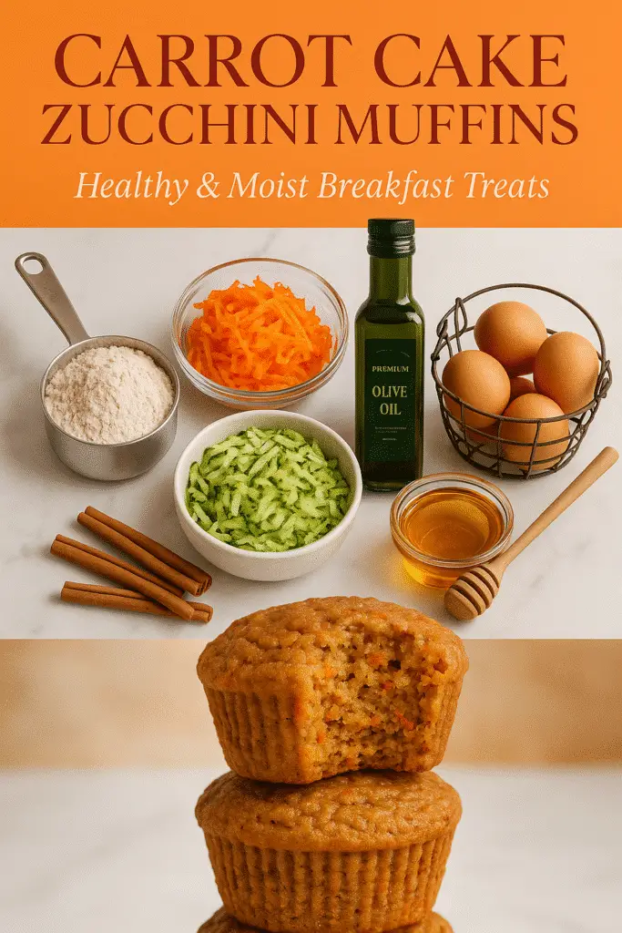Carrot cake zucchini muffins Pinterest pin recipe with ingredients CrennRecipes