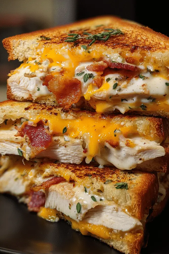Easy Chicken Bacon Ranch Grilled Cheese recipe pinterest pin with ingredients list