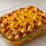 Chicken bacon ranch potato casserole with melted cheddar cheese and crispy bacon - CrennRecipes premium comfort food