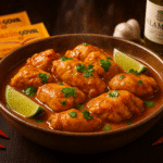 Authentic Chicken Mozambique recipe with piri piri sauce garnished with cilantro from CrennRecipes premium kitchen