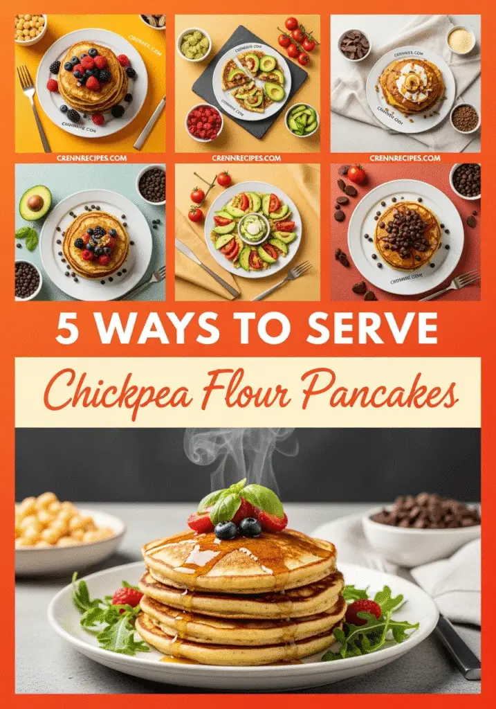 5 ways to serve chickpea flour pancakes Pinterest pin - CrennRecipes variation ideas