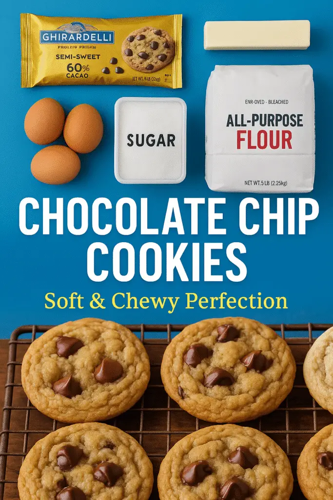 Chocolate chip cookies recipe Pinterest pin CrennRecipes ingredients Ghirardelli chocolate baking guide
