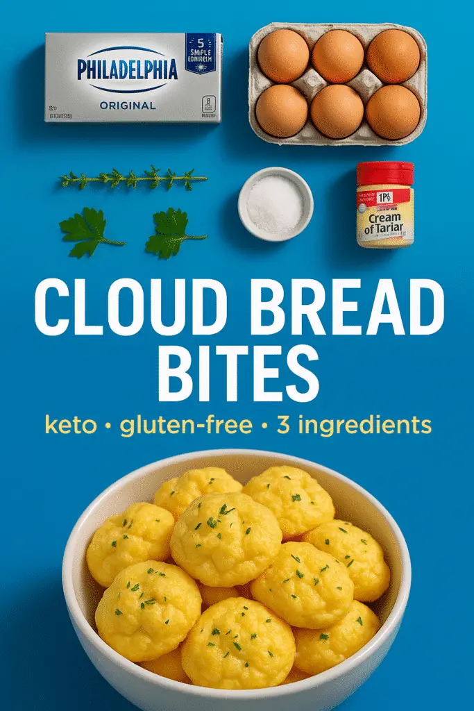 Cloud bread bites Pinterest recipe pin ingredients showcase CrennRecipes keto low-carb