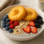 Beautifully plated cloud bread chia bowl ready to serve