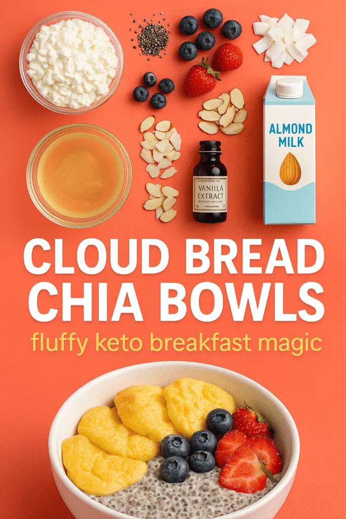 Pinterest pin for cloud bread chia bowls keto breakfast recipe